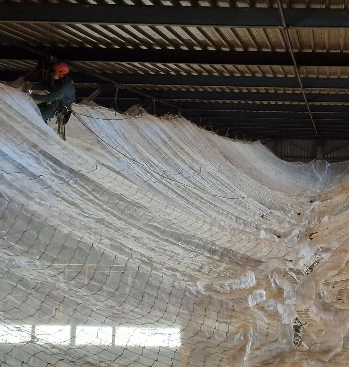 Pose d'un filet de sécurité anti-chute dans un bâtiment industriel près de Marseille dans les à Marseille, les Bouches-du-Rhône, 13