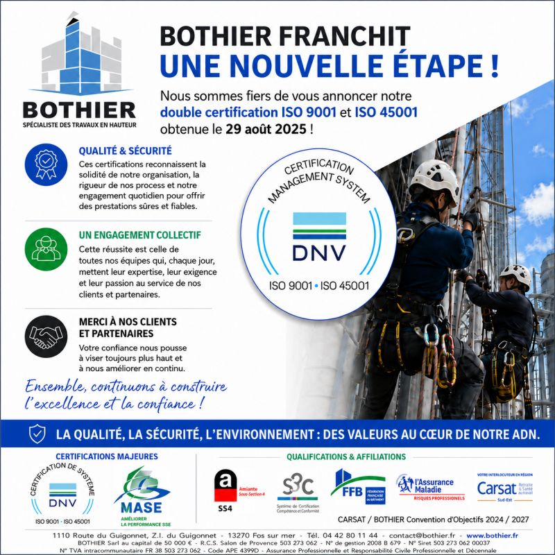 Bothier certifiée ISO 9001 et ISO 45001